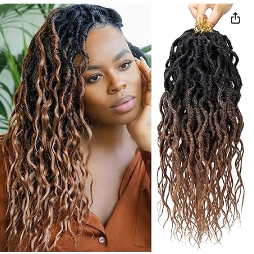 17 Strands Synthetic Pre Looped Faux Locs 12 Inch Crochet Hair Wavy Curly Ends